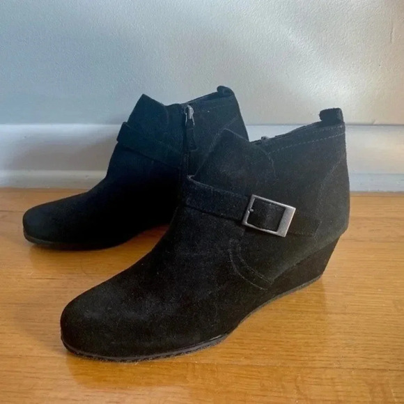Franco Sarto Black Suede Wedge Booties - Picture 1 of 16